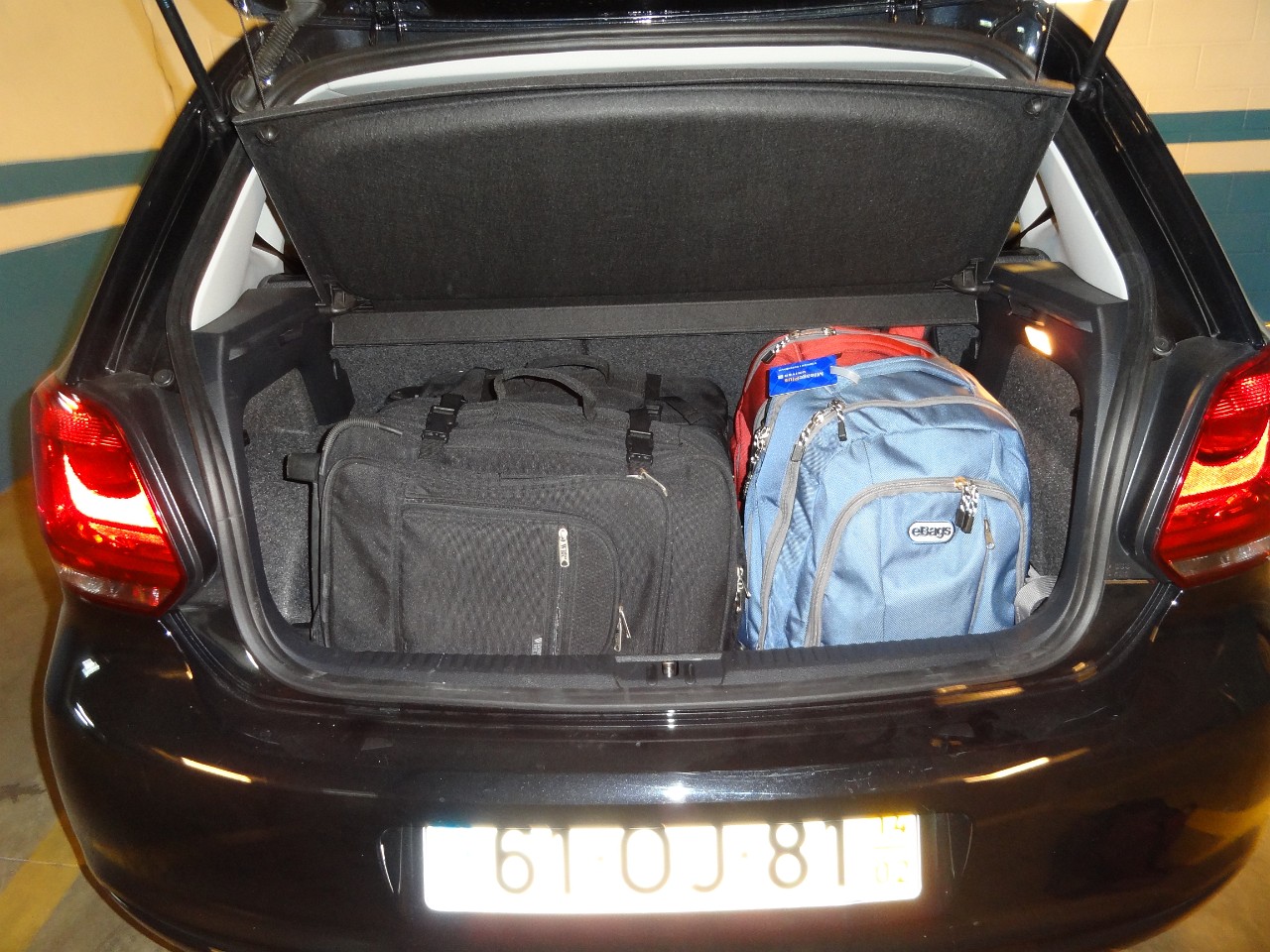 VW Polo trunk space - enough for 2 carry ons and 2 big laptop bags